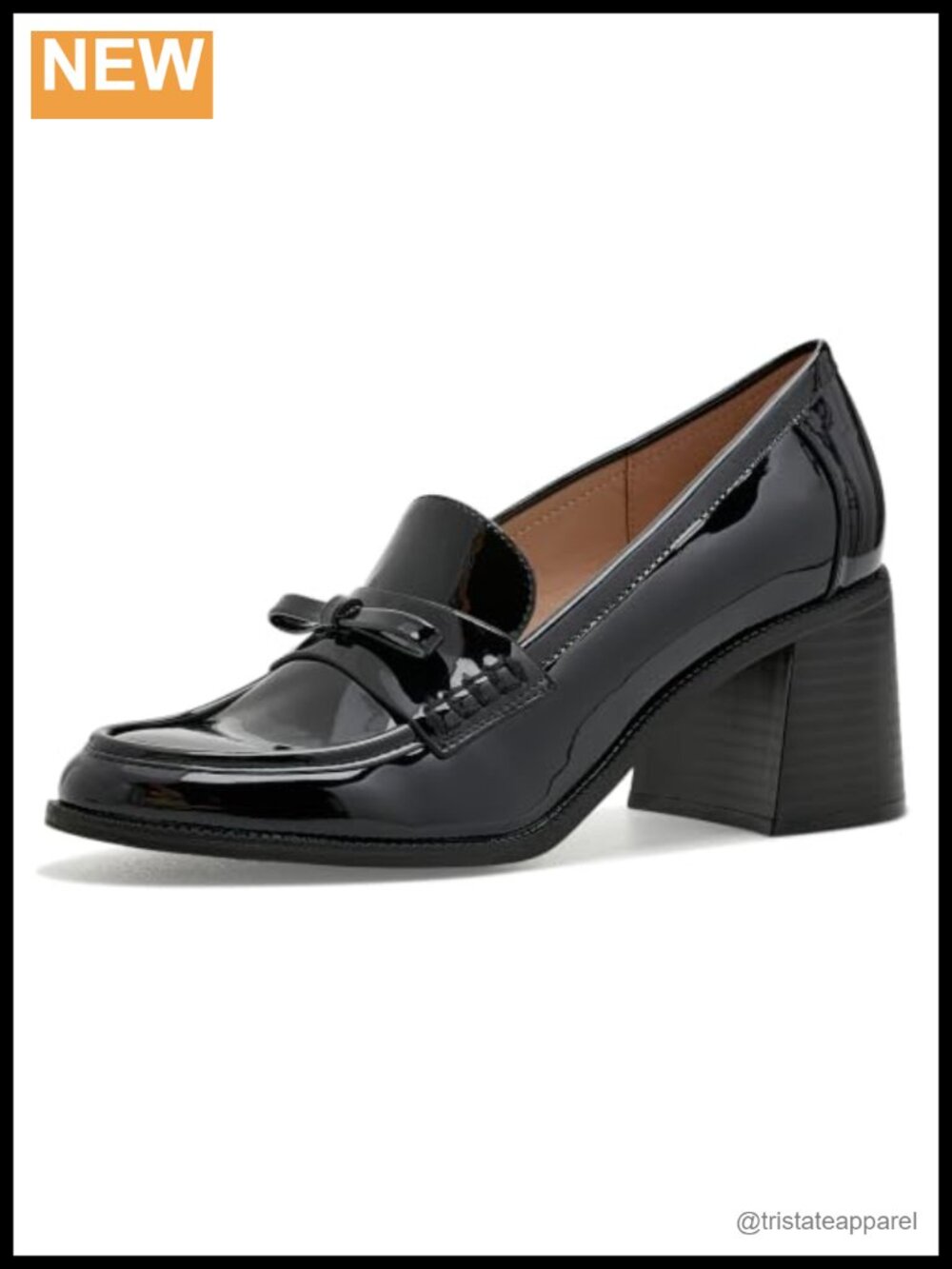 Faux Patent Leather Almond Toe Block Heel Slip-On Loafer Business Casual